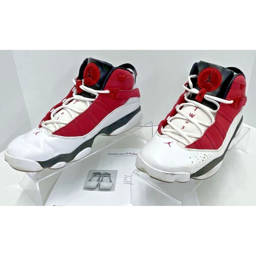 Nike Air Jordan 6 Rings White Red Black Mens Size 11 Sneakers With COA